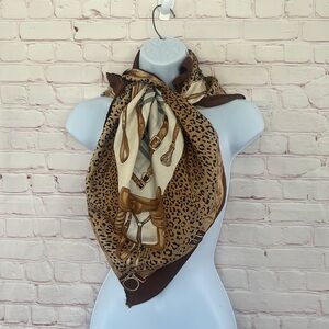 Vintage BASLER SADDLE WESTERN BROWN scarf 34”X34”